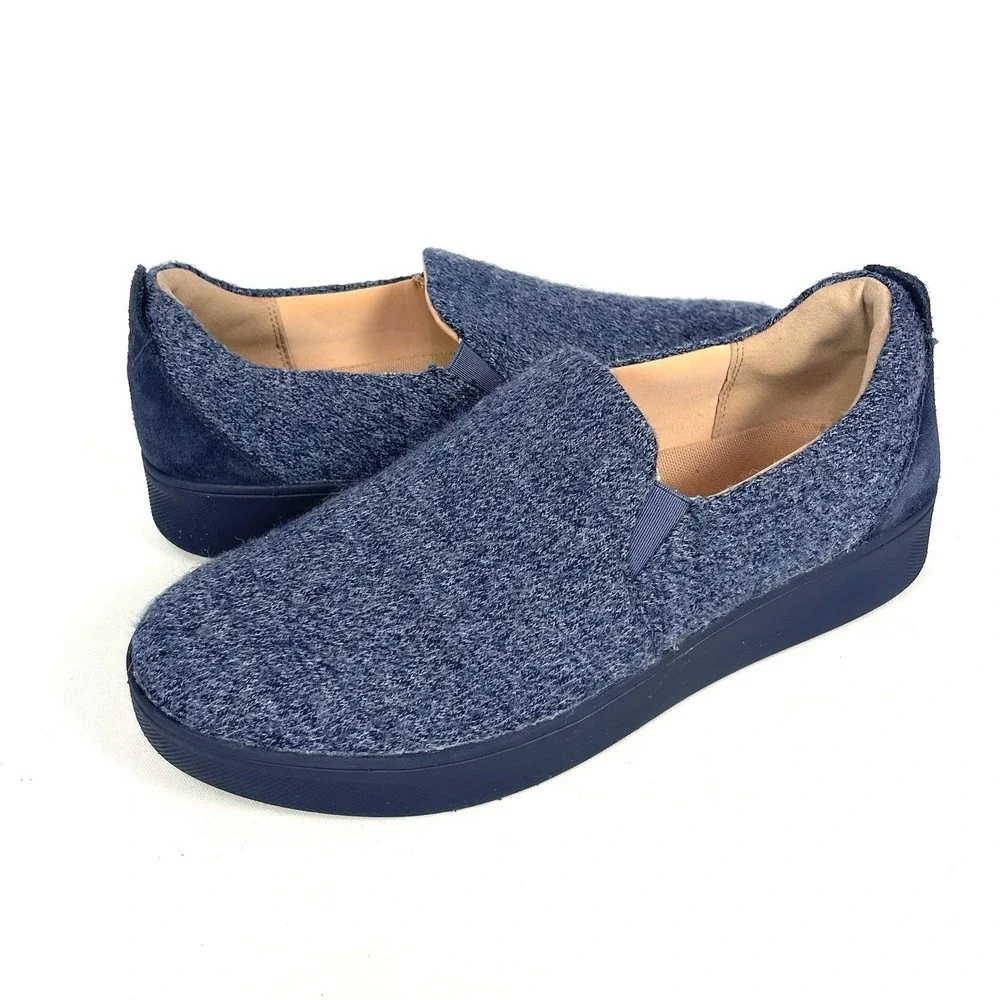 FitFlop Rally Merino Wool Slip On Sneakers Navy Women's Size‎ 8 Comfort Shoes